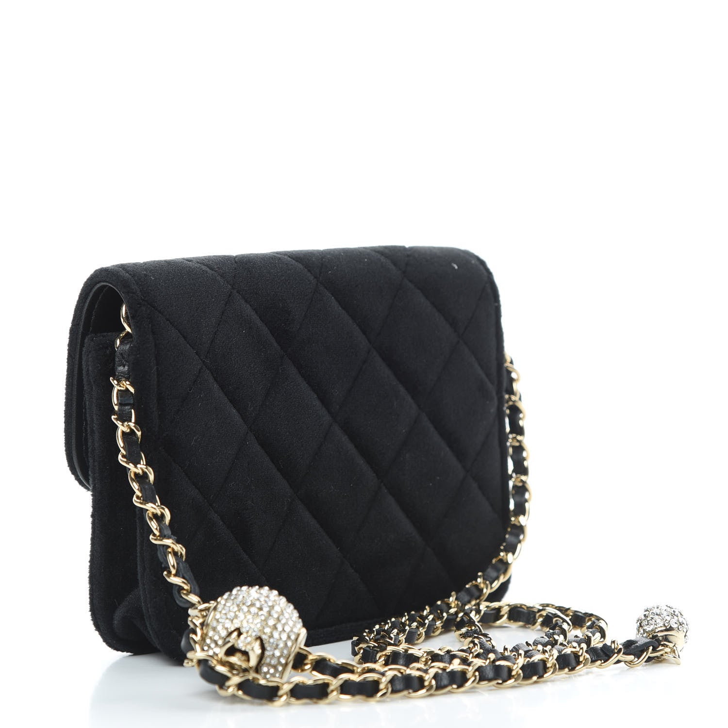 Chanel Velvet Quilted Pearl Crush Flap With Chain Black 3 of 11