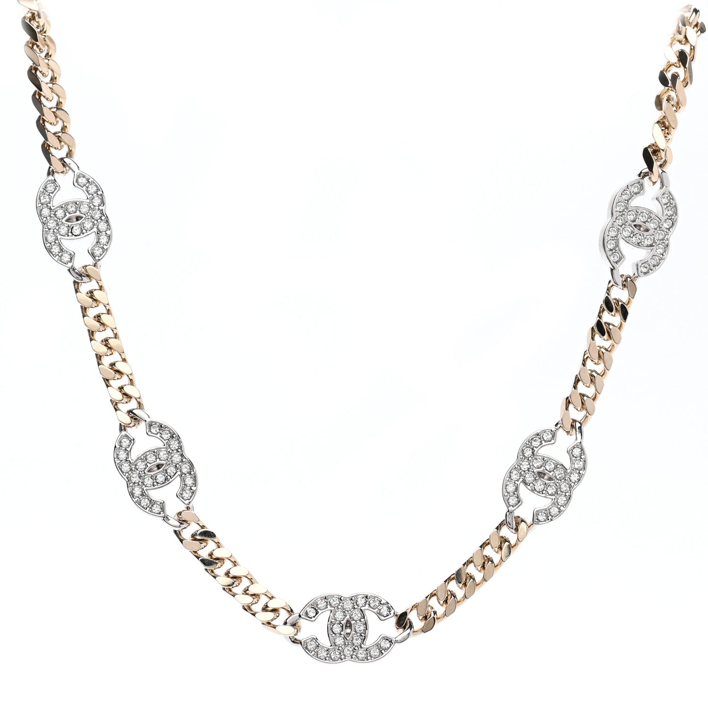 Crystal Chain CC Link Choker Gold Silver