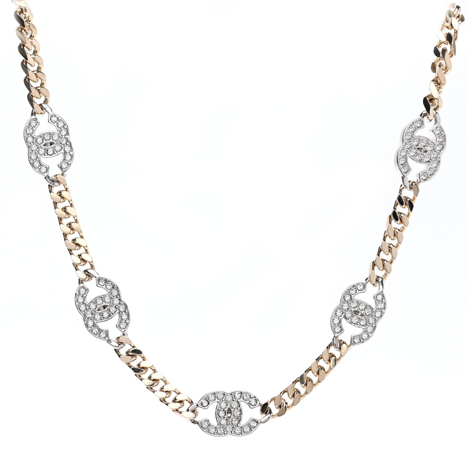 Chanel Crystal Chain CC Link Choker Gold Silver 1 of 7