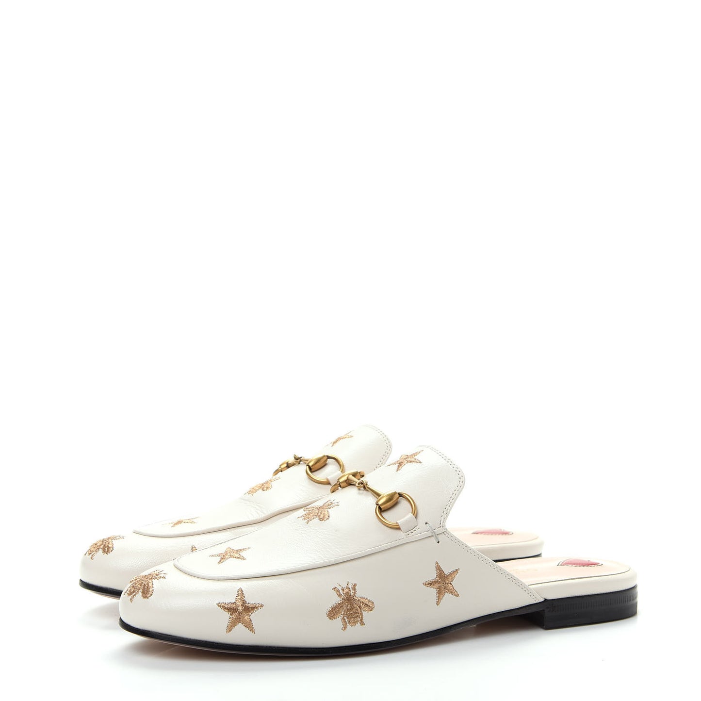 Goatskin Bee Star Embroidered Womens Princetown Slippers 38 Mystic White