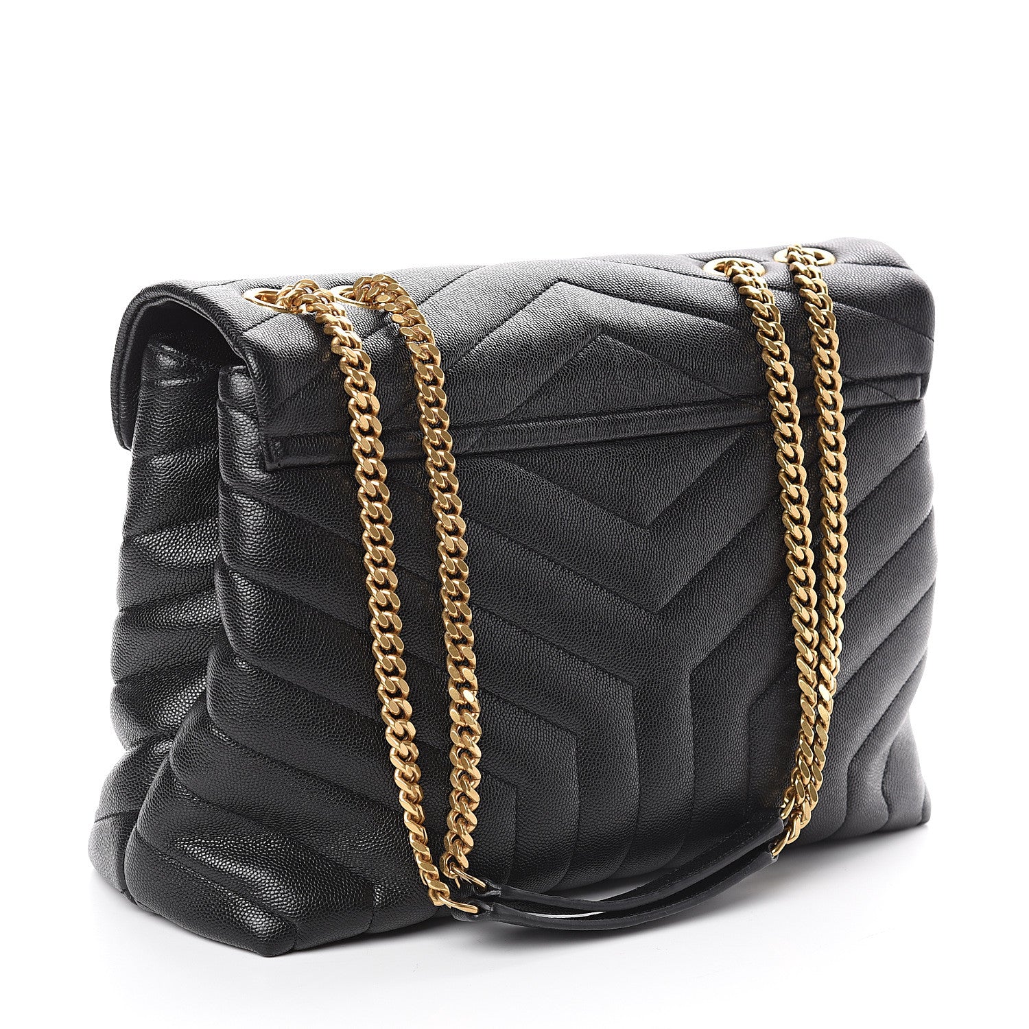 Saint Laurent Grain de Poudre Calfskin Y Quilted Monogram Medium Loulou Chain Satchel Black 2 of 8