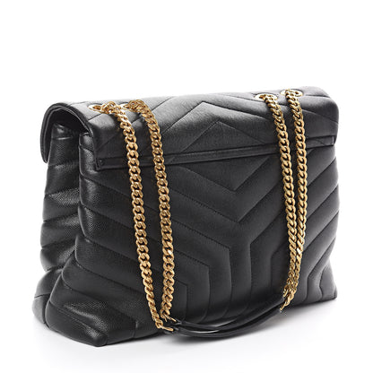 Saint Laurent Grain de Poudre Calfskin Y Quilted Monogram Medium Loulou Chain Satchel Black 2 of 8