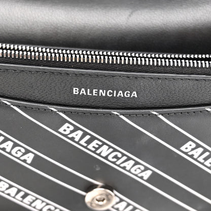 Balenciaga Matte Calfskin Diagonal Allover Logo Print B Wallet on Chain Black White 6 of 9