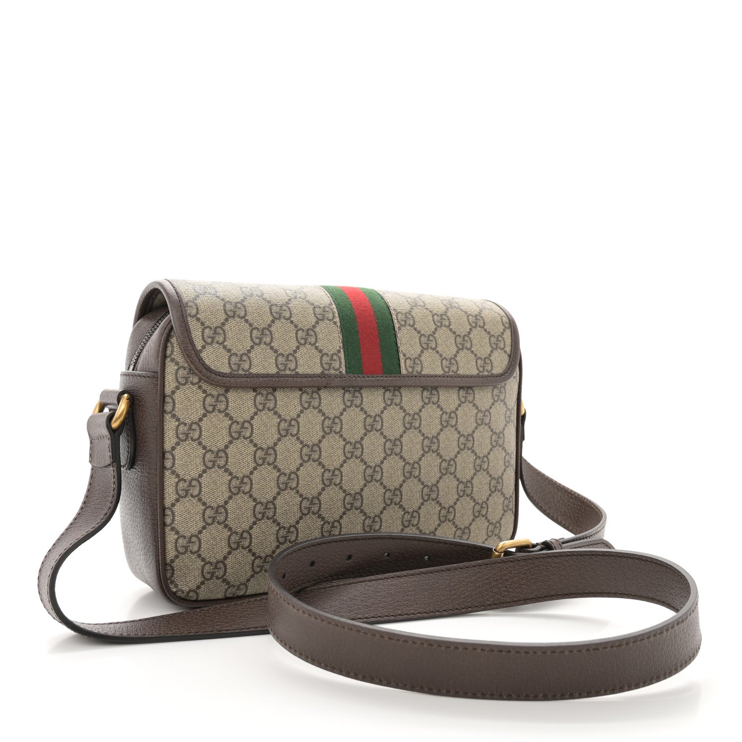 Gucci GG Supreme Monogram Textured Dollar Calfskin Web Ophidia Flap Shoulder Bag Beige Ebony New Acero 3 of 10
