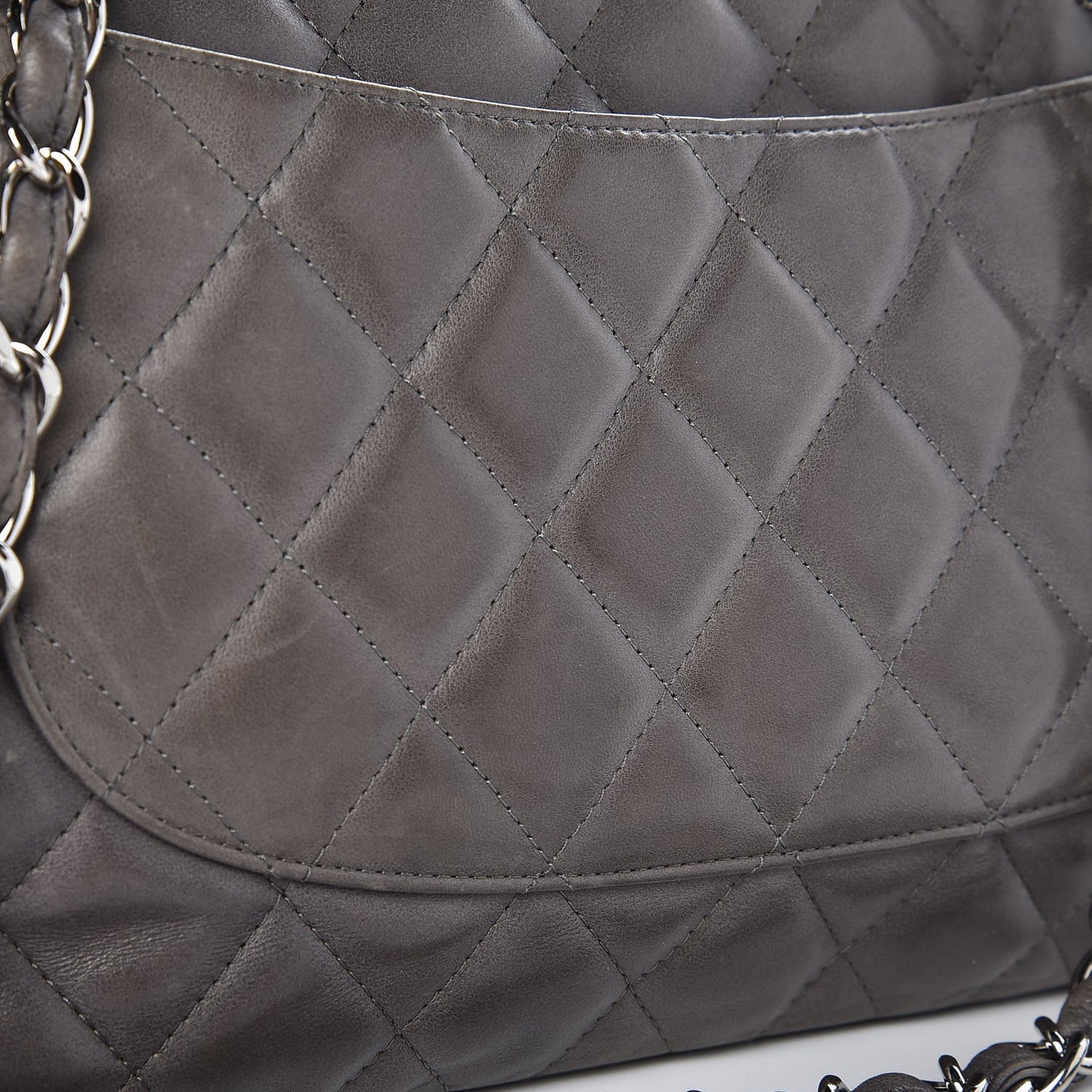 Lambskin Quilted Jumbo Single Flap Dark Grey