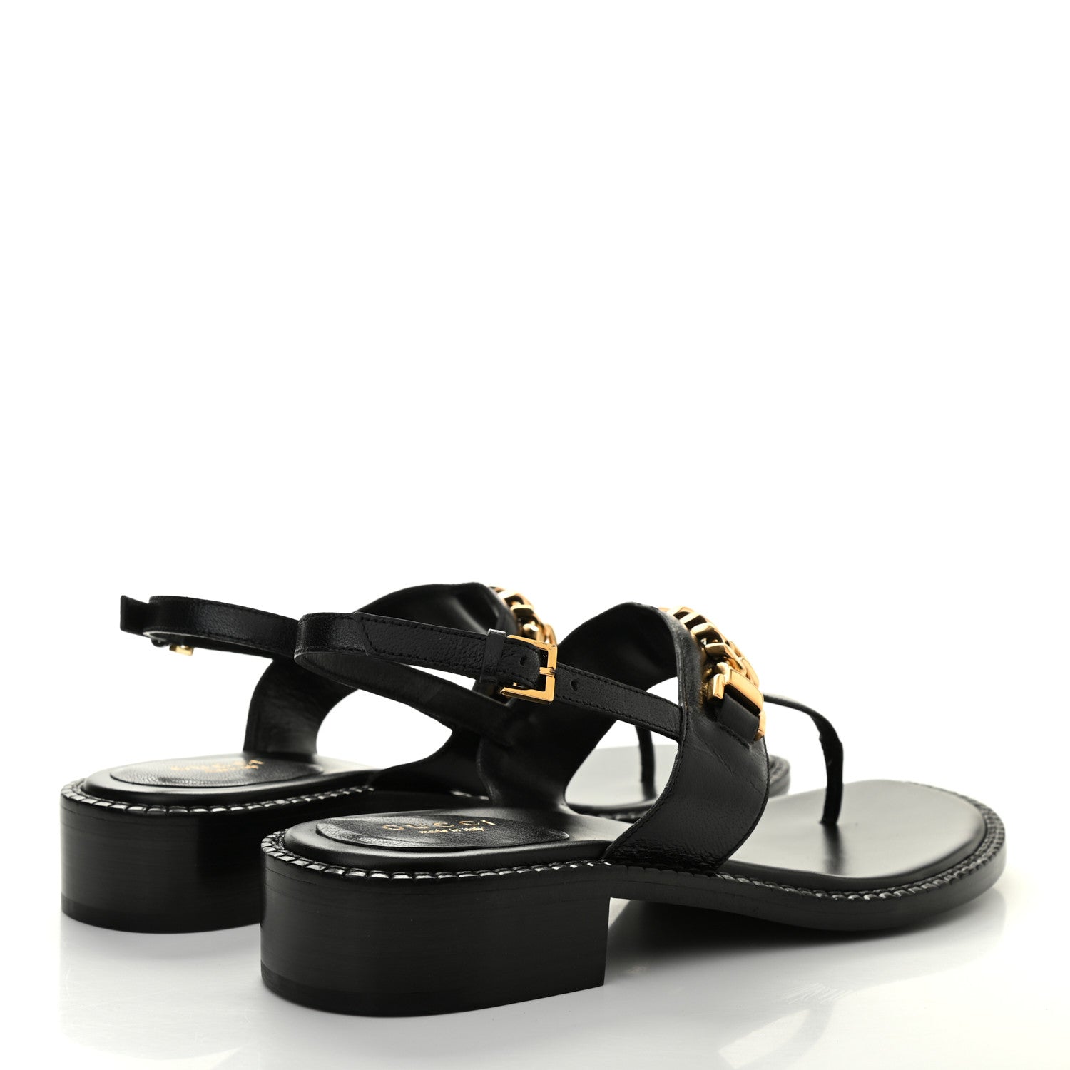 Gucci Calfskin Chain Thong Sandals 36.5 Black 4 of 7