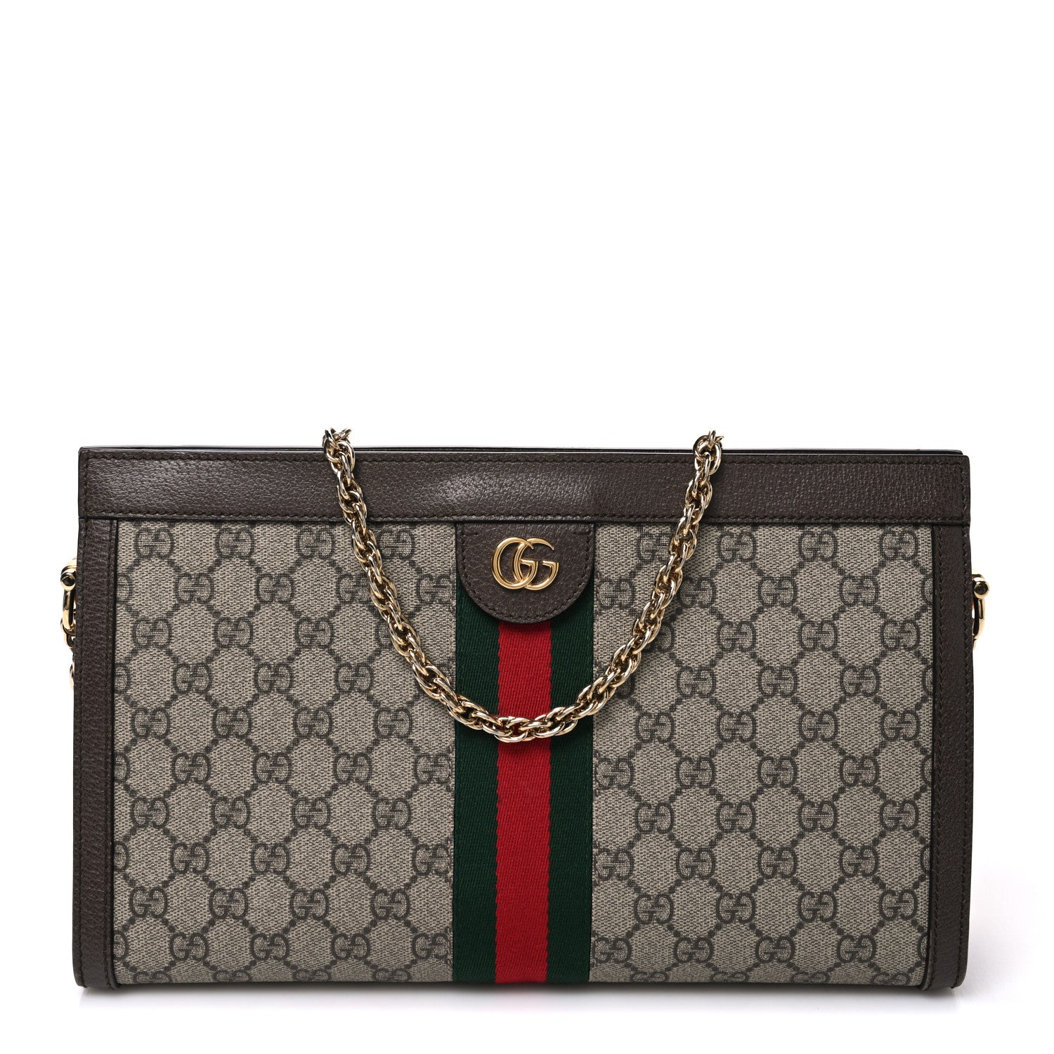 Gucci GG Supreme Monogram Web Medium Ophidia Chain Shoulder Bag Brown 1 of 9