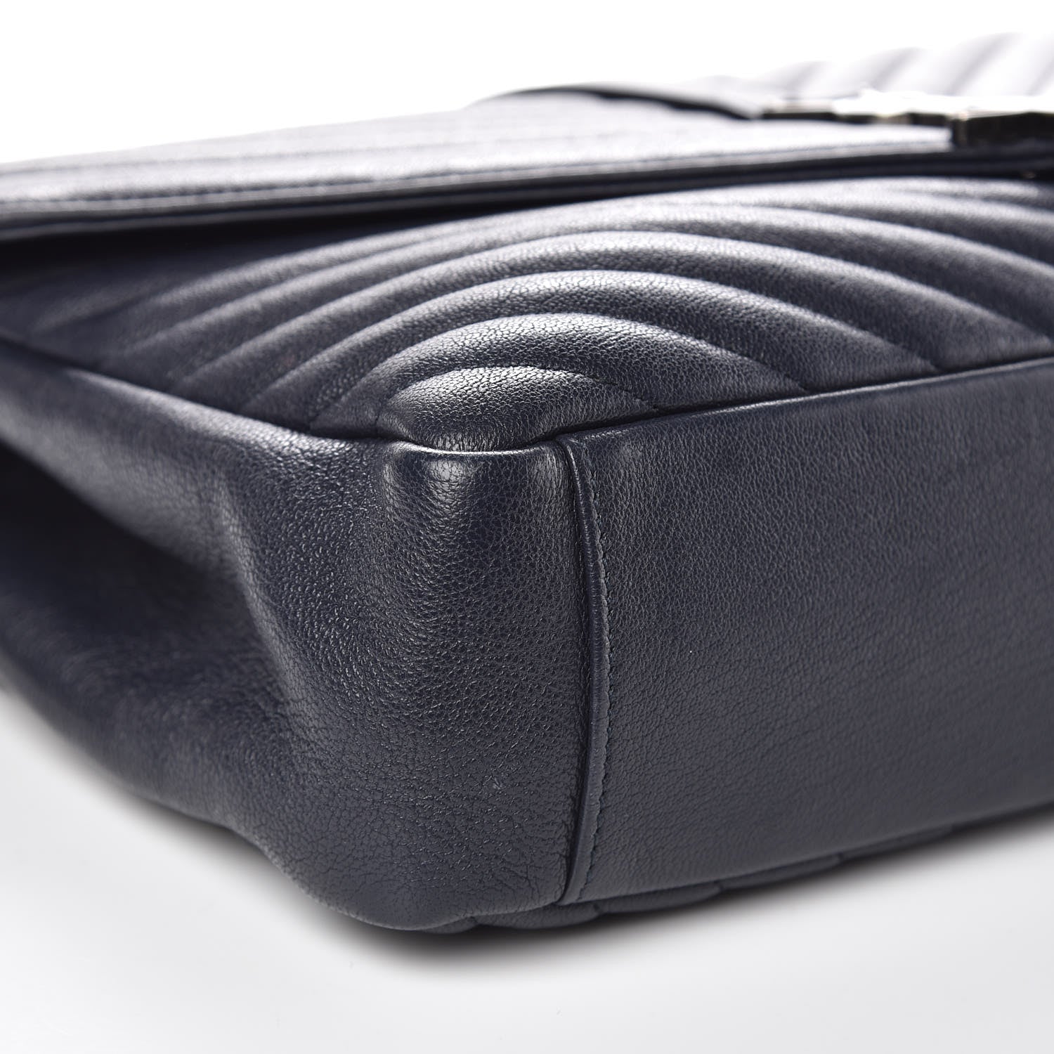 Saint Laurent Sheepskin Matelasse Chevron Monogram Large College Satchel Deep Marine 9 of 10