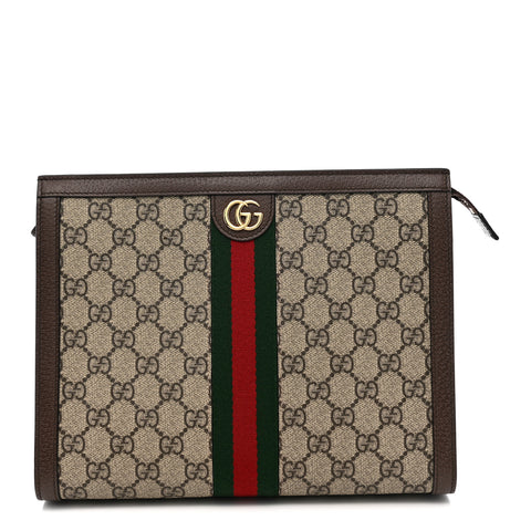 GG Supreme Monogram Web Ophidia Pouch Brown