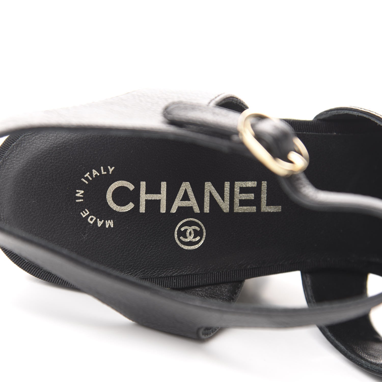 Chanel Calfskin Grosgrain Pearl Wedge Sandals 40 Black 6 of 10