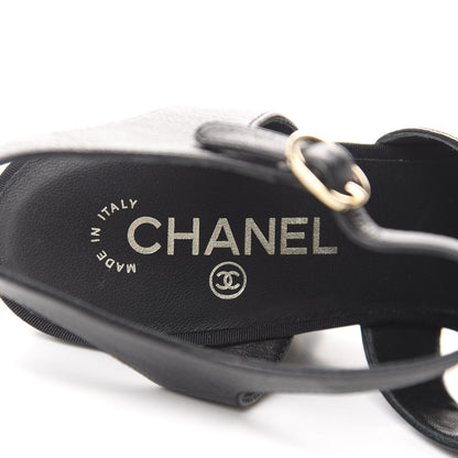 Chanel Calfskin Grosgrain Pearl Wedge Sandals 40 Black 6 of 10
