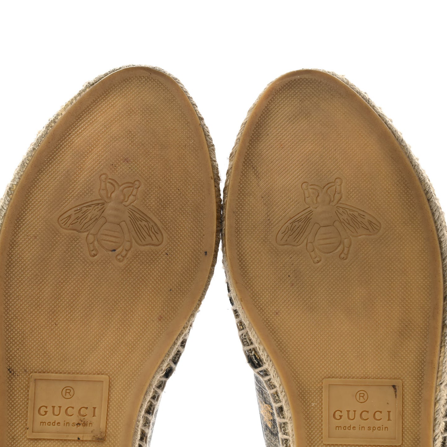 GG Supreme Monogram Bees Espadrille Flats 38 Beige Ebony Oro Black