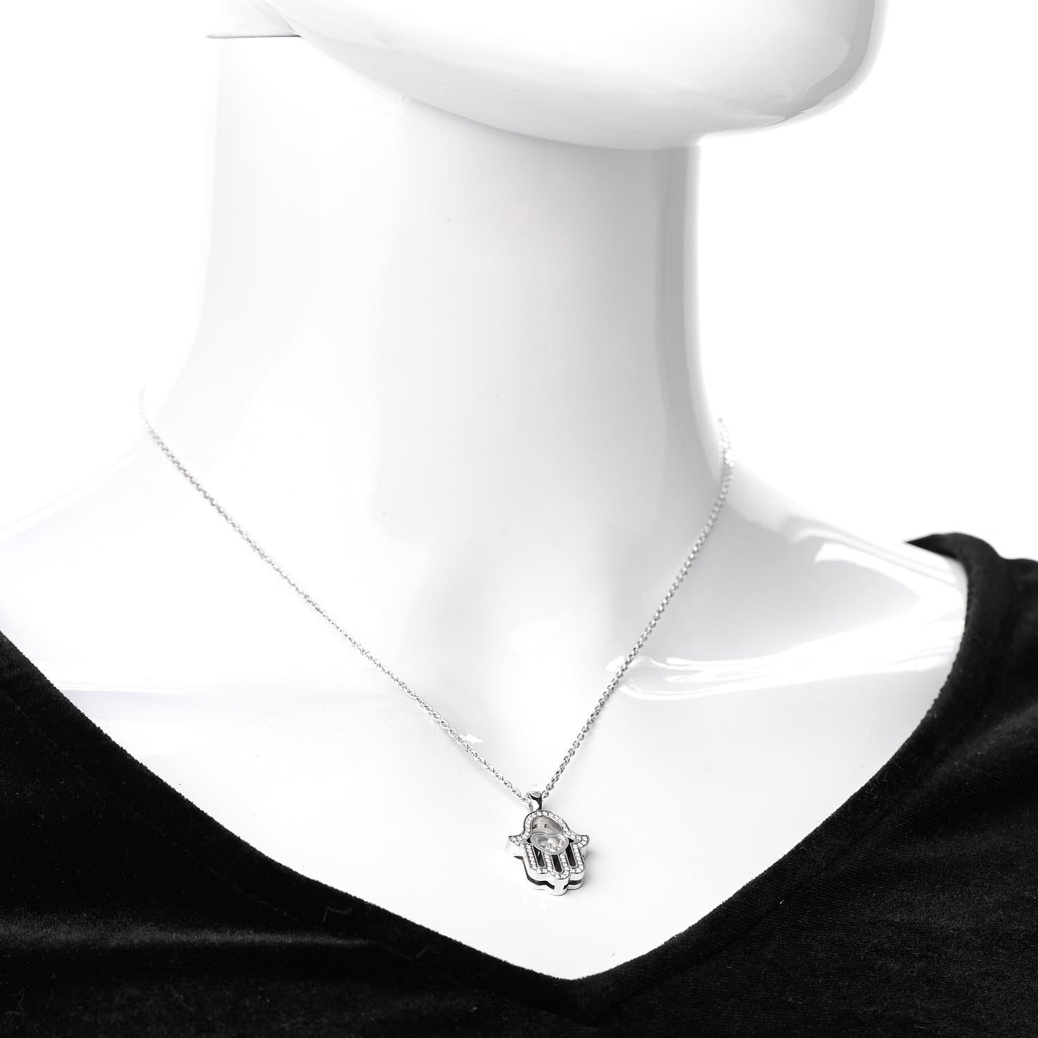 Chopard 18K White Gold Diamond Happy Diamonds Hamsa Pendant Necklace 2 of 6