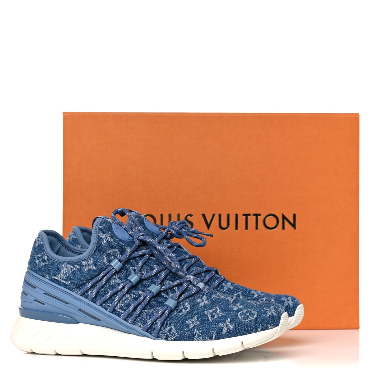 Denim Rubber Monogram Fastlane Low Sneakers 7.5 Navy