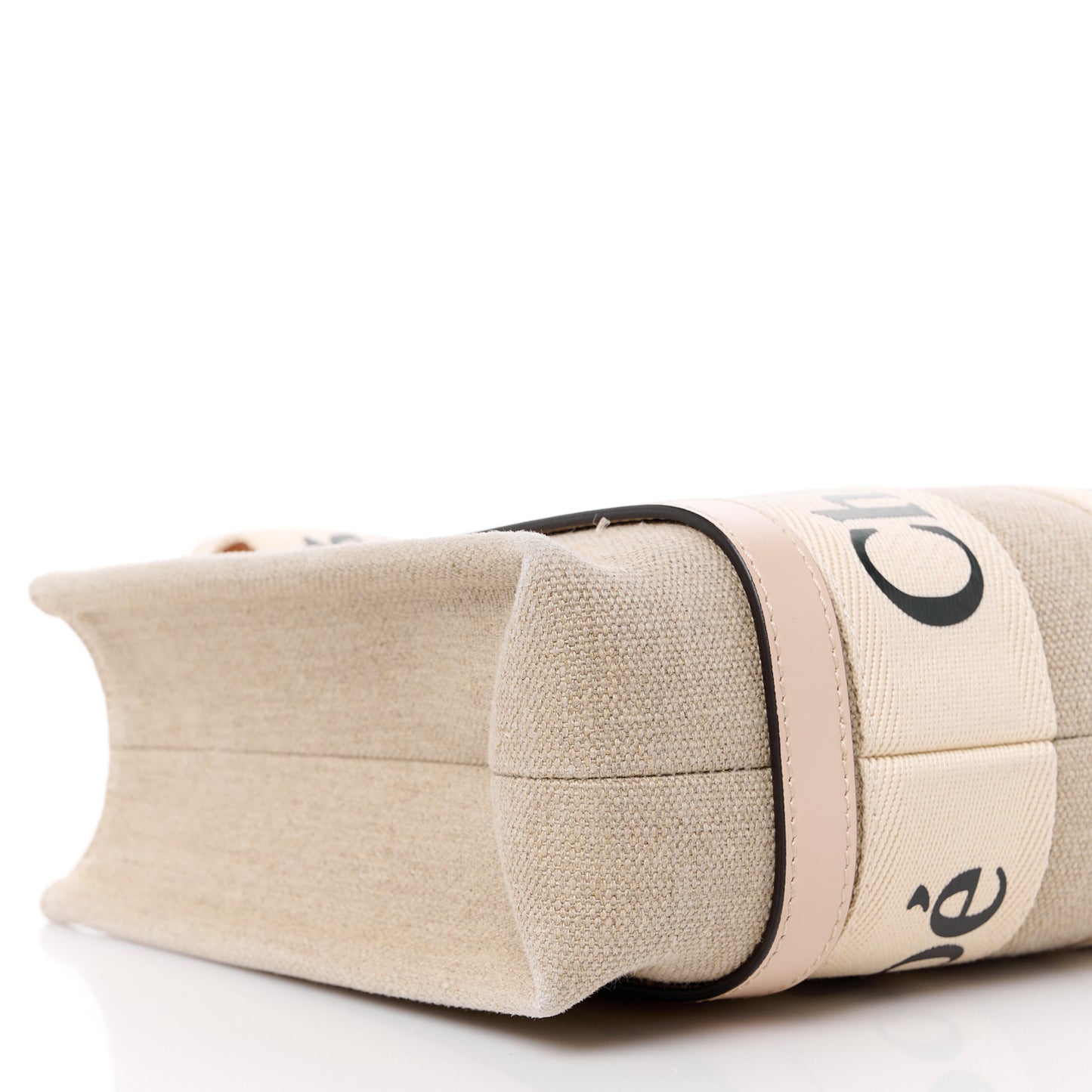 Linen Calfskin Small Woody Ribbon Tote With Strap White Pink
