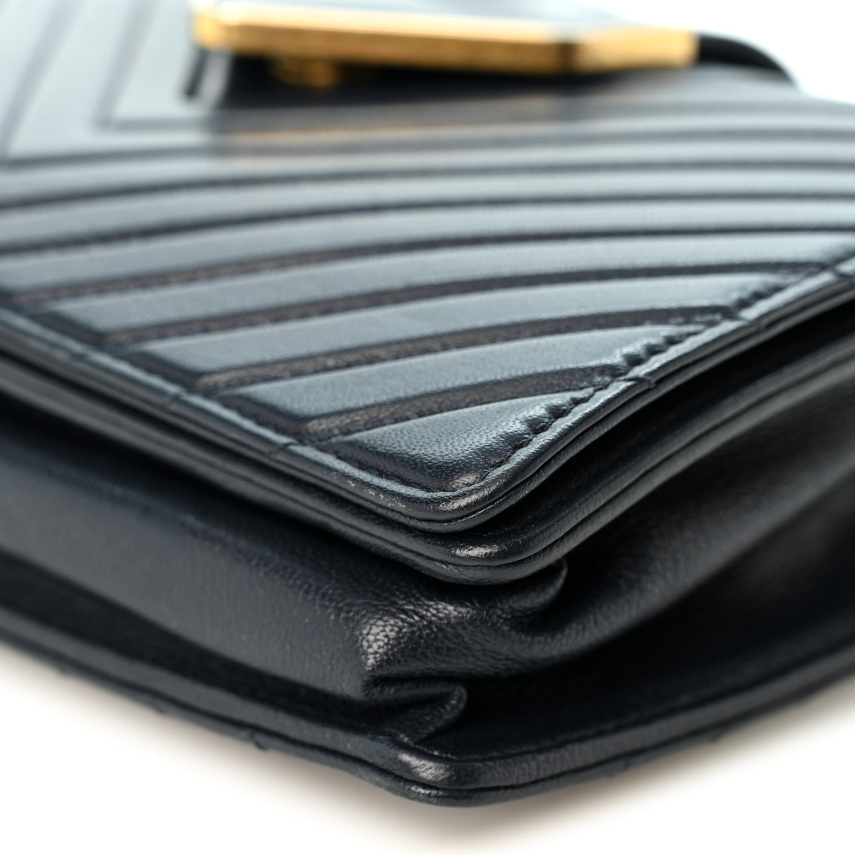 Shiny Sheepskin Chevron Quilted  Collar and Tie Camera Case Navy