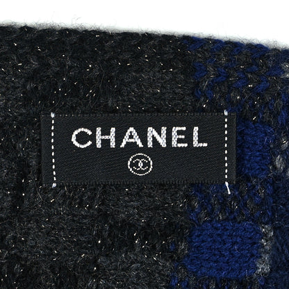 Chanel Cashmere Knit CC Scarf Grey Blue 3 of 3