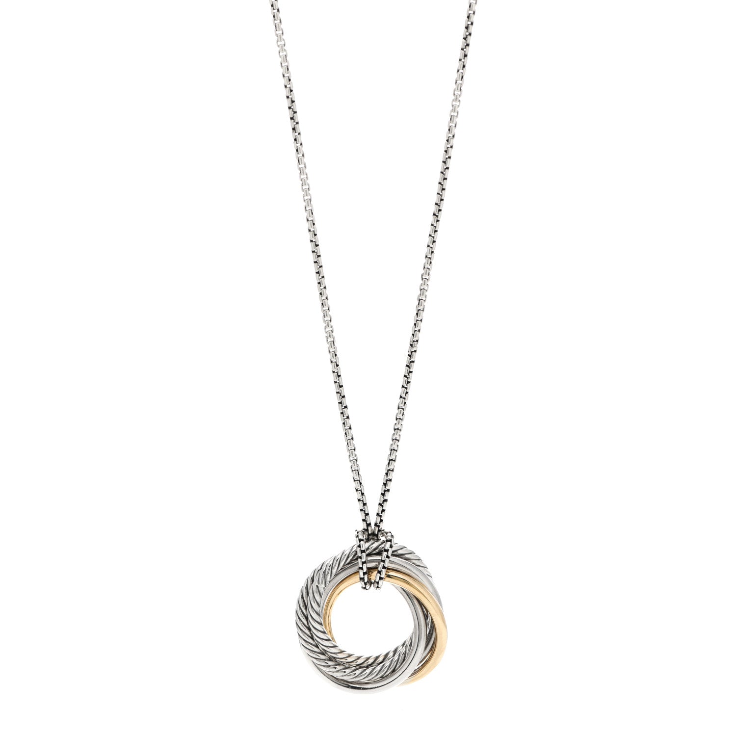 David Yurman Sterling Silver 14K Yellow Gold 37mm Crossover Pendant Necklace 1 of 4
