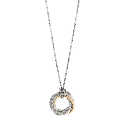 David Yurman Sterling Silver 14K Yellow Gold 37mm Crossover Pendant Necklace 1 of 4