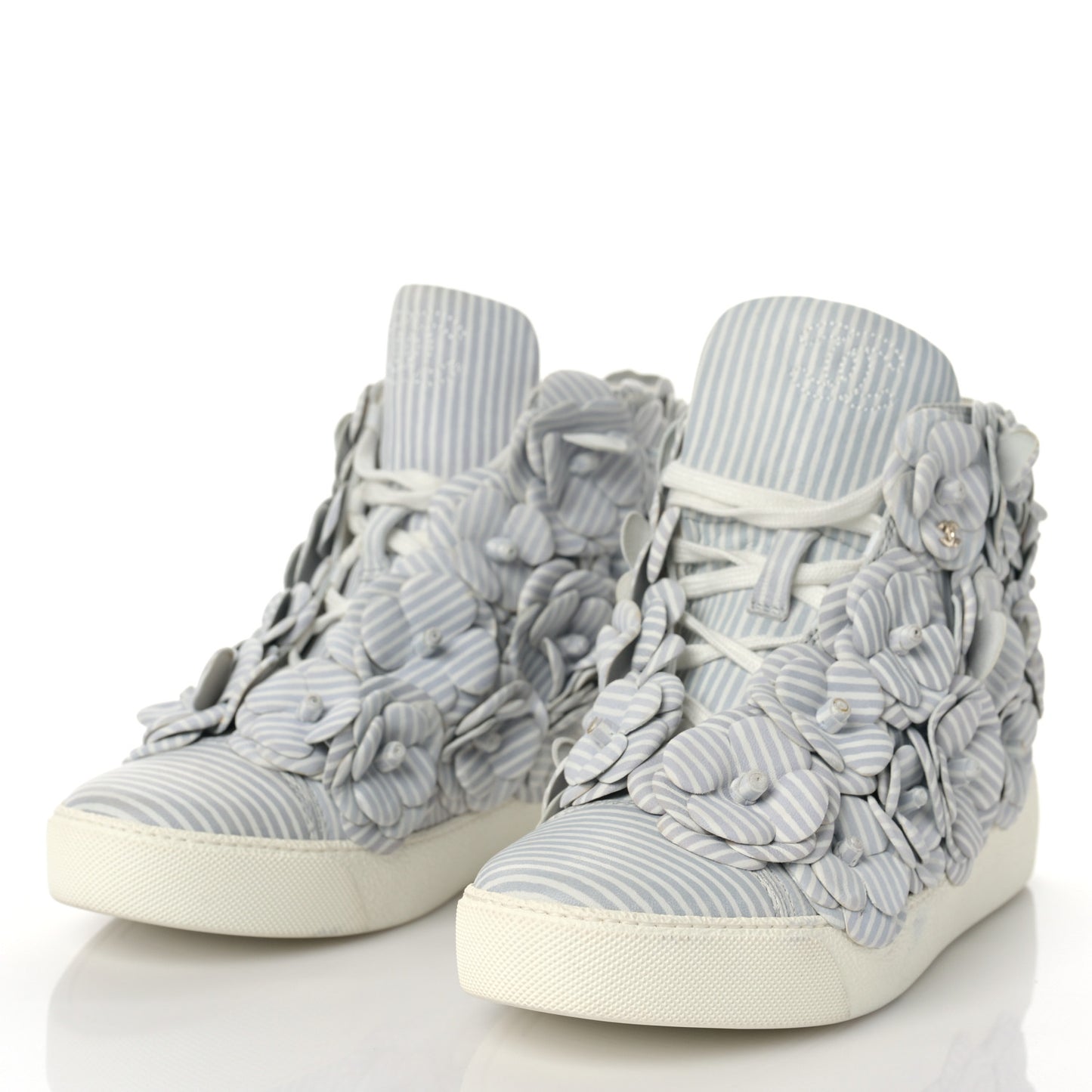 Lambskin Striped Camellia High Top Sneakers 37 Grey