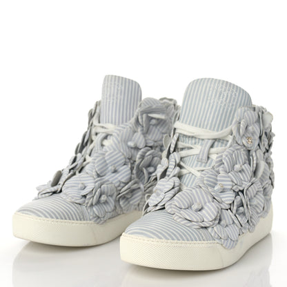 Chanel Lambskin Striped Camellia High Top Sneakers 37 Grey 4 of 8