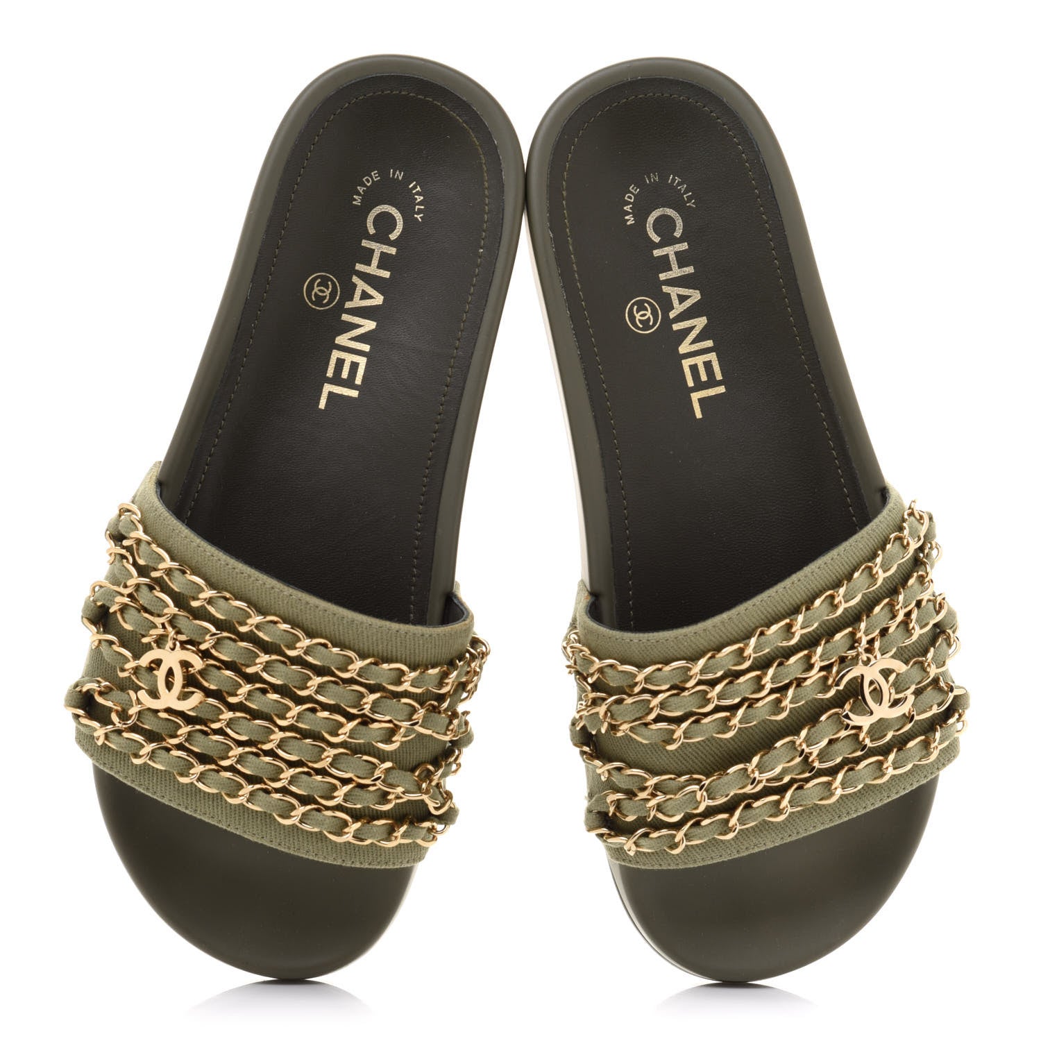 Chanel Canvas Chain Flat Sandals 36 Khaki 5 of 11
