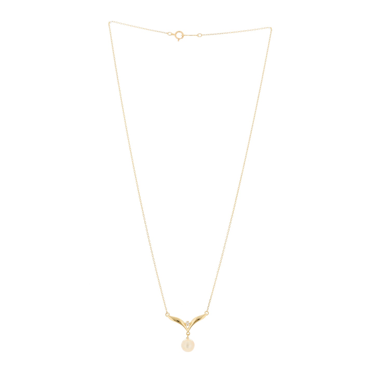 18K Yellow Gold Diamond Akoya Pearl 7mm Pendant Necklace