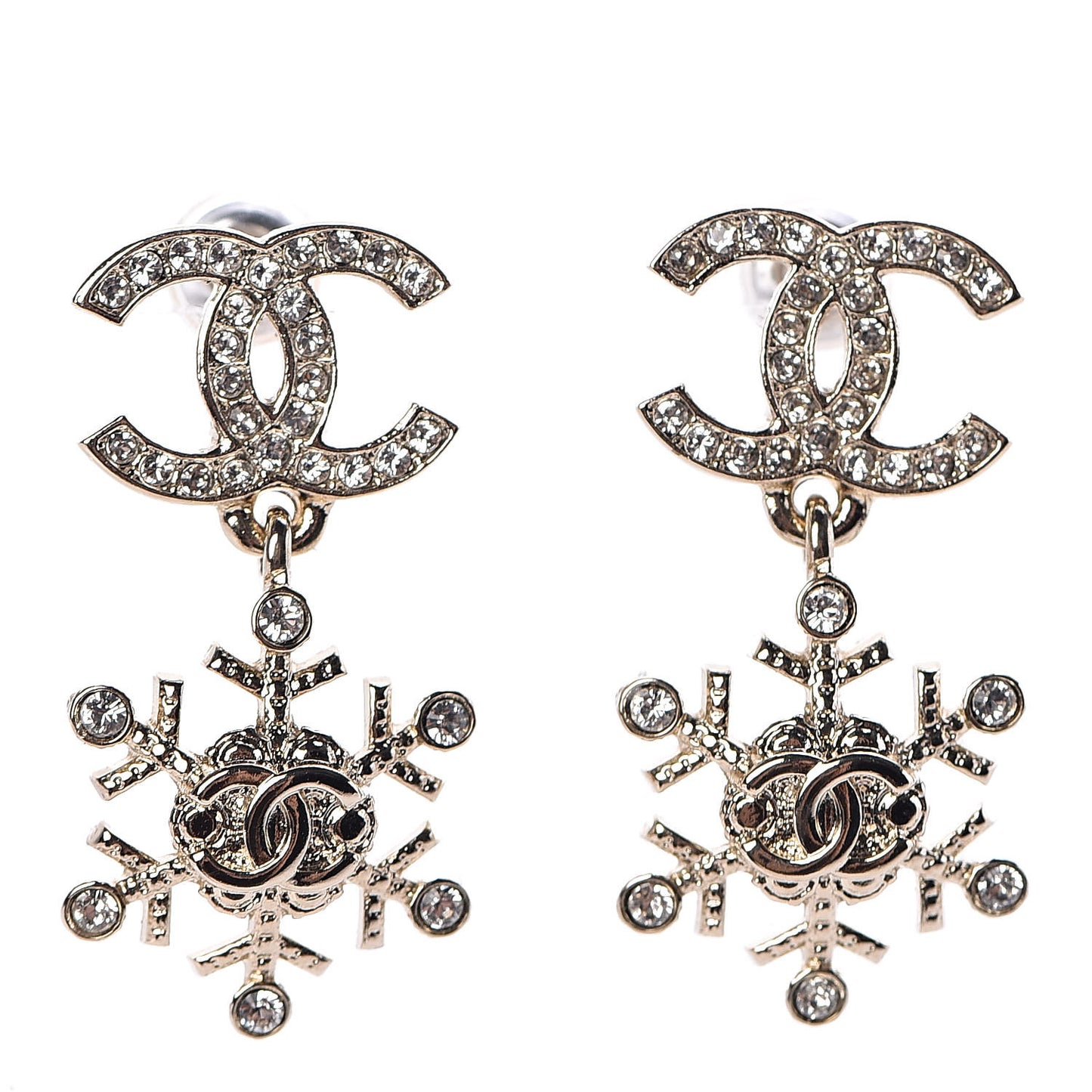 Crystal Snowflake CC Drop Earrings Gold