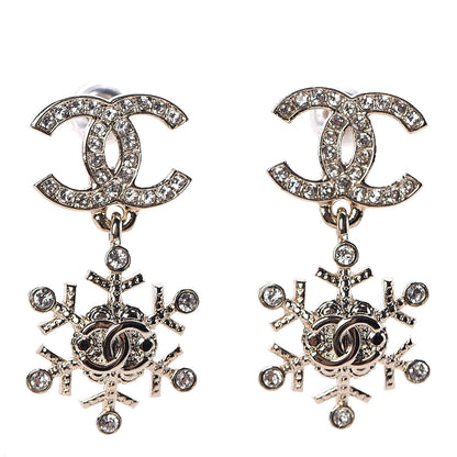 Chanel Crystal Snowflake CC Drop Earrings Gold 1 of 5