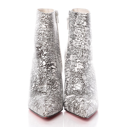 Christian Louboutin Calfskin Caligraf So Kate Booty 100 Ankle Boots 37 Black White 2 of 8