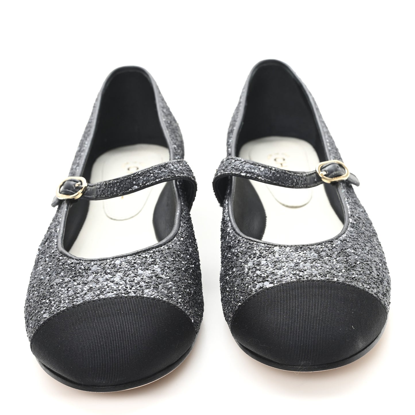 Glitter Grosgrain Cap Toe Mary Jane Flats 36.5 Gray