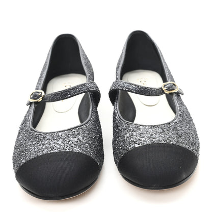 Chanel Glitter Grosgrain Cap Toe Mary Jane Flats 36.5 Gray 3 of 9