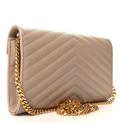Saint Laurent Grain De Poudre Matelasse Chevron Monogram Chain Wallet Nude Powder 3 of 11