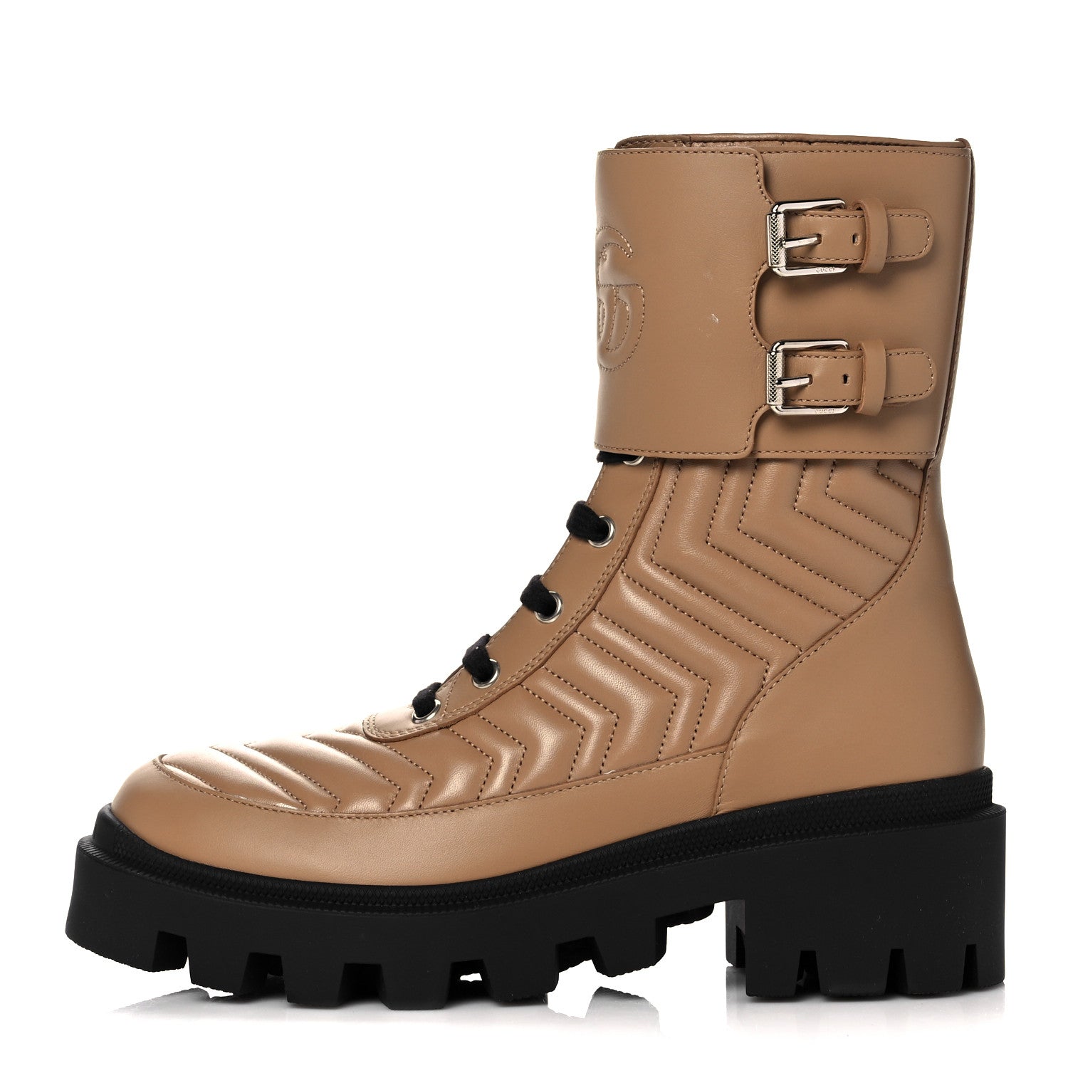 Gucci Nappa Frances GG Matelasse Platform Combat Boots 37 Natural Tan 1 of 11