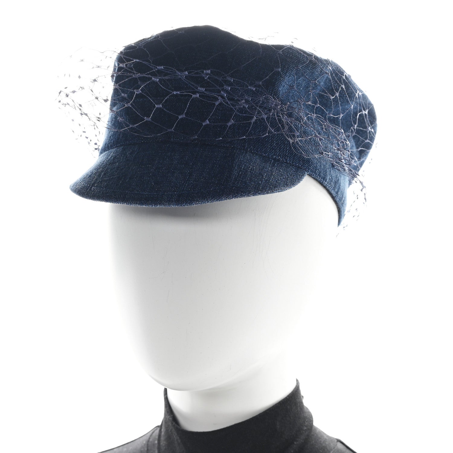 Christian Dior Cotton Denim Arty Beret Cap With Veil 58 Blue 2 of 8