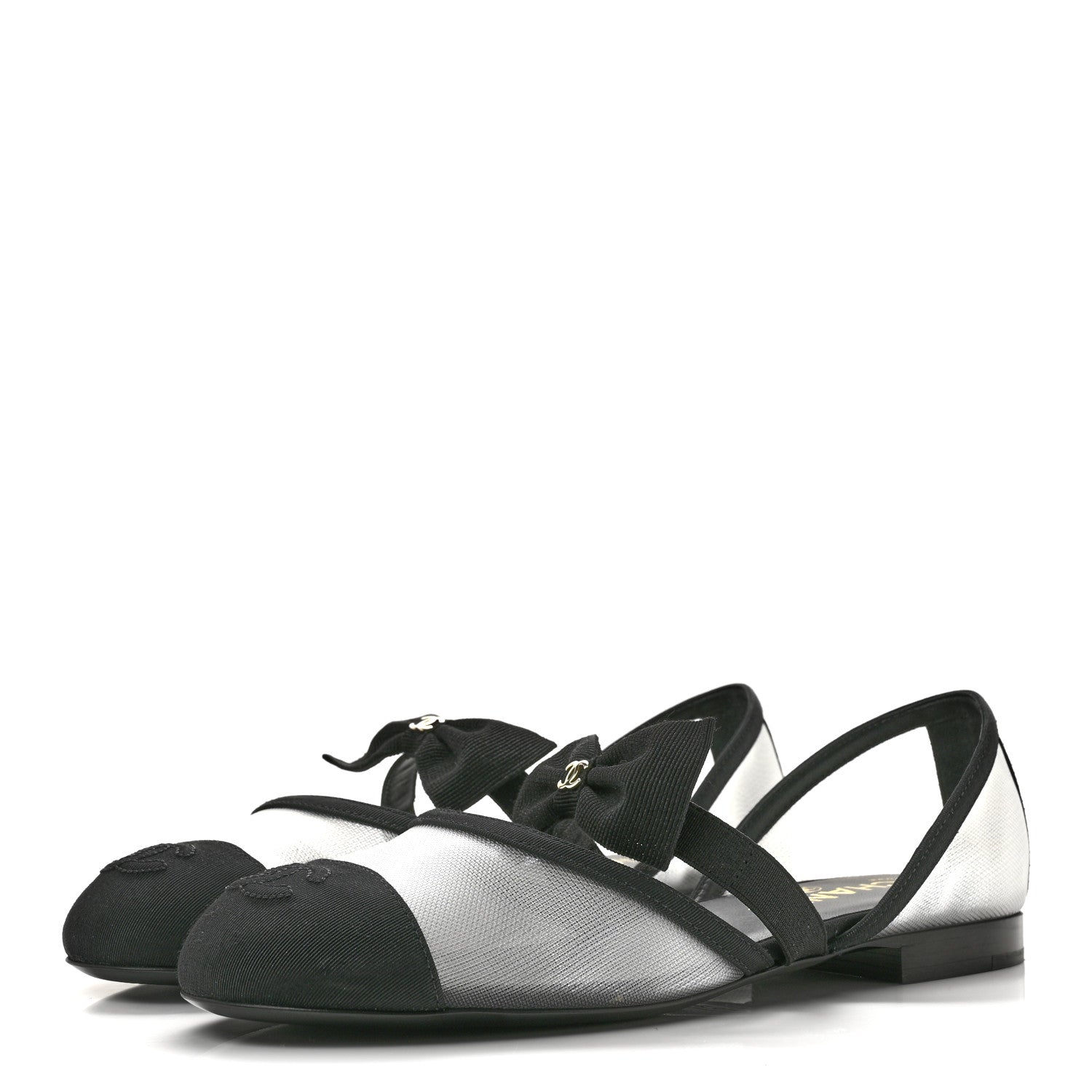 Chanel Mesh Grosgrain Mary Janes Flats 37 White Black 4 of 10