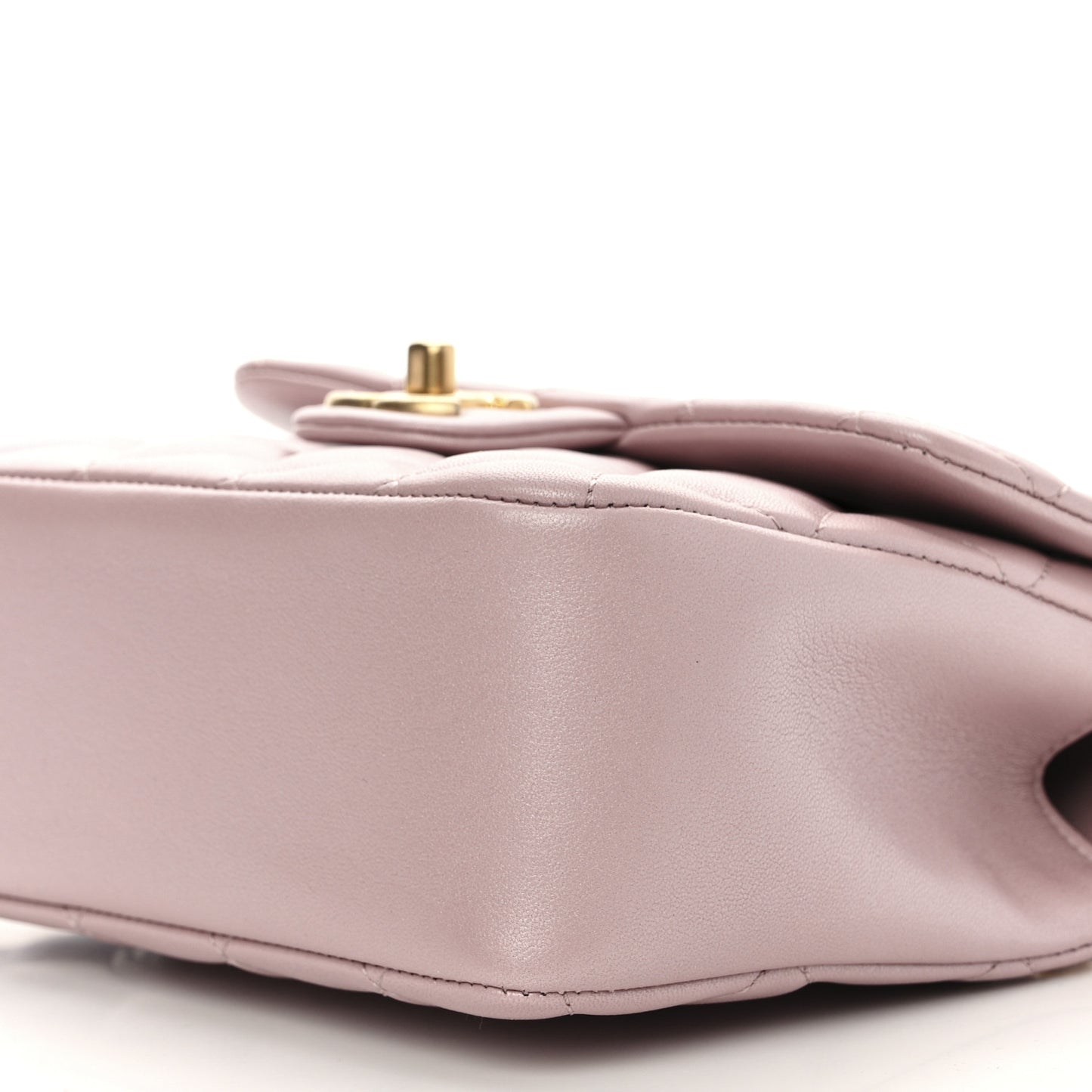 Shiny Lambskin Quilted Pearl Twist Mini Square Flap Light Pink