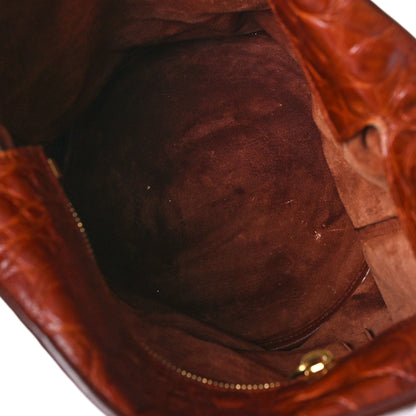 Saint Laurent Calfskin Crocodile Embossed Bucket Bag Vintage Brown 5 of 12