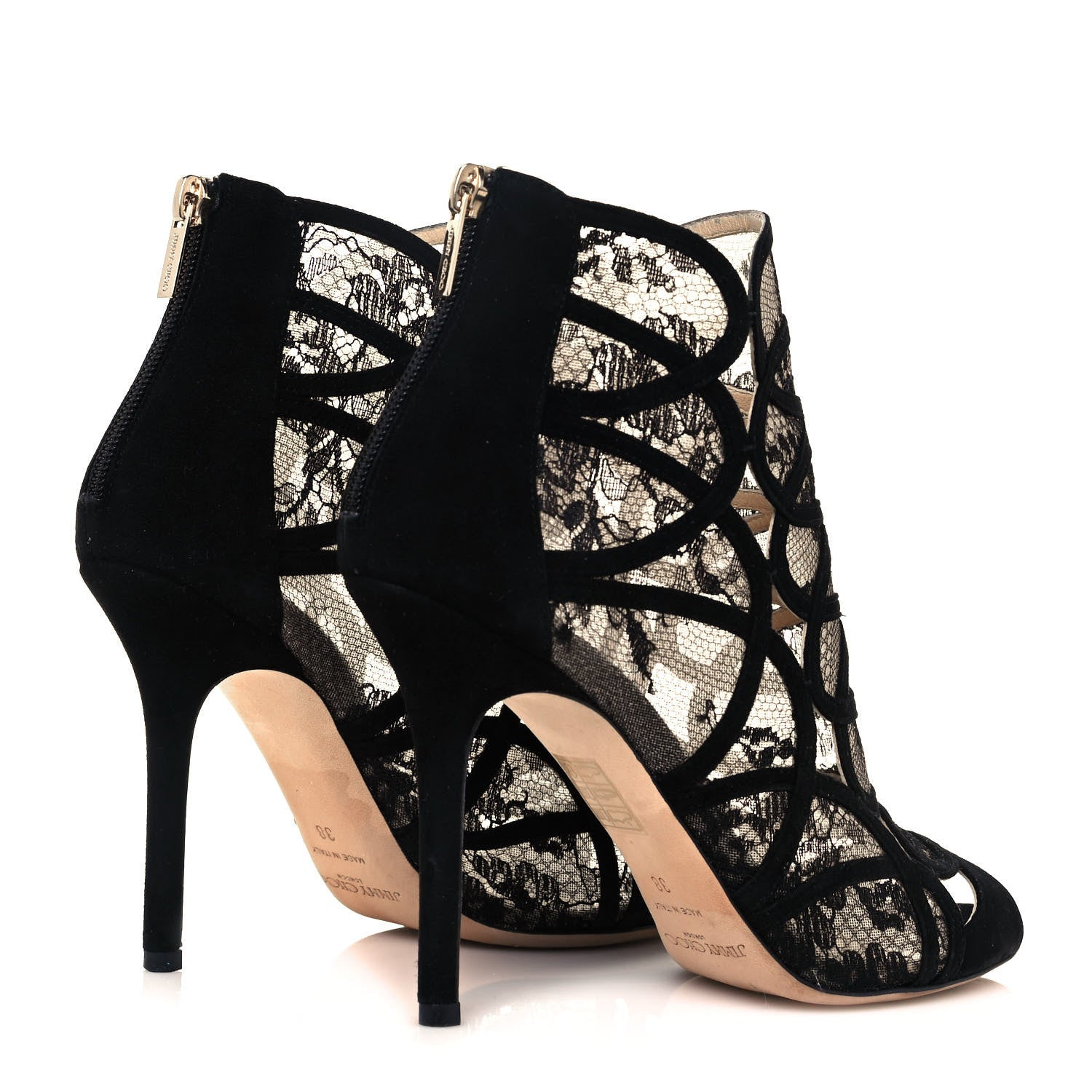 Jimmy Choo Suede Lace Fauna Cage Sandal Pumps 38 Black 4 of 8