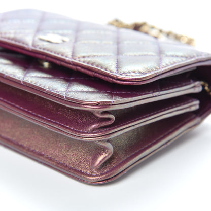 Chanel Iridescent Lambskin Quilted Mini Wallet On Chain WOC Purple 11 of 12