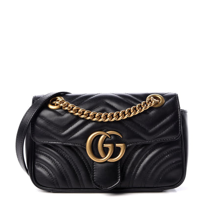 Gucci Calfskin Matelasse Mini GG Marmont Shoulder Bag Black 1 of 10