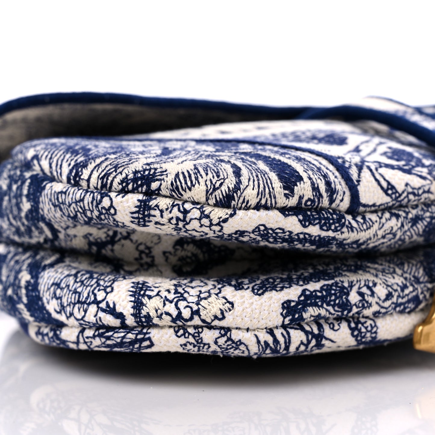 Canvas Embroidered Toile de Jouy Saddle Bag Blue