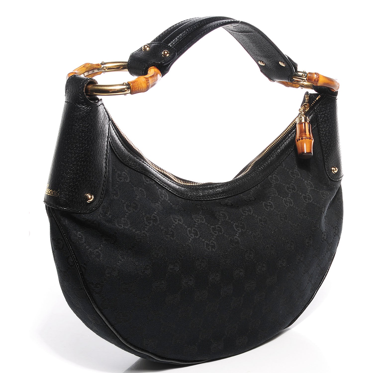 Gucci Monogram Bamboo Ring Hobo Black 3 of 7