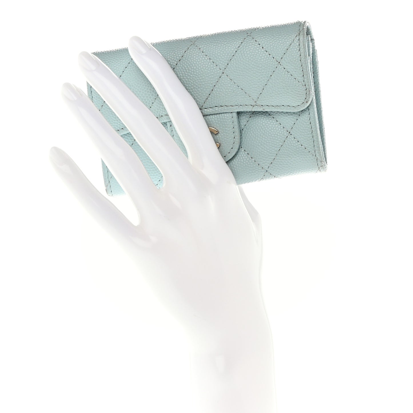 Caviar Quilted Flap Card Holder Wallet Light Blue