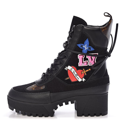 Louis Vuitton Suede Calfskin Monogram LV Black Heart Laureate Platform Desert Boots 37 Black 1 of 9