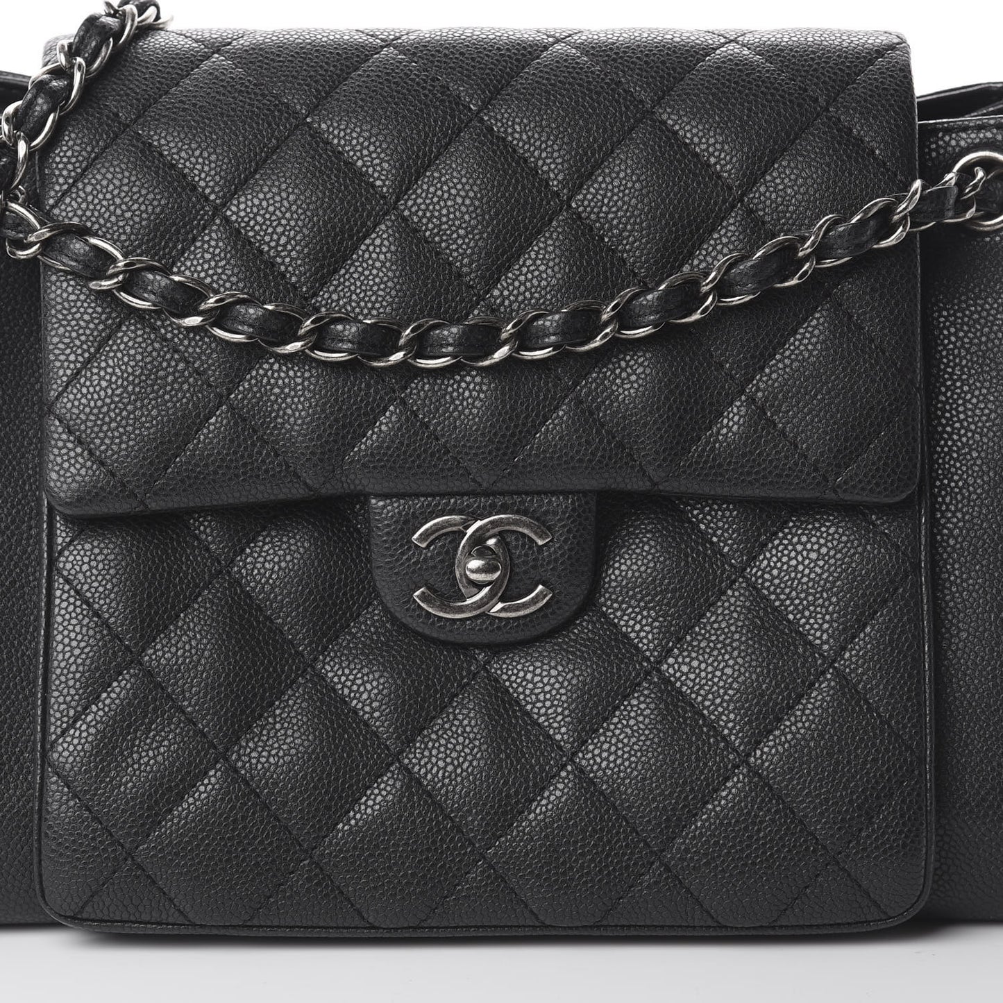 Caviar Quilted CC Accordion Shopping Bag Black