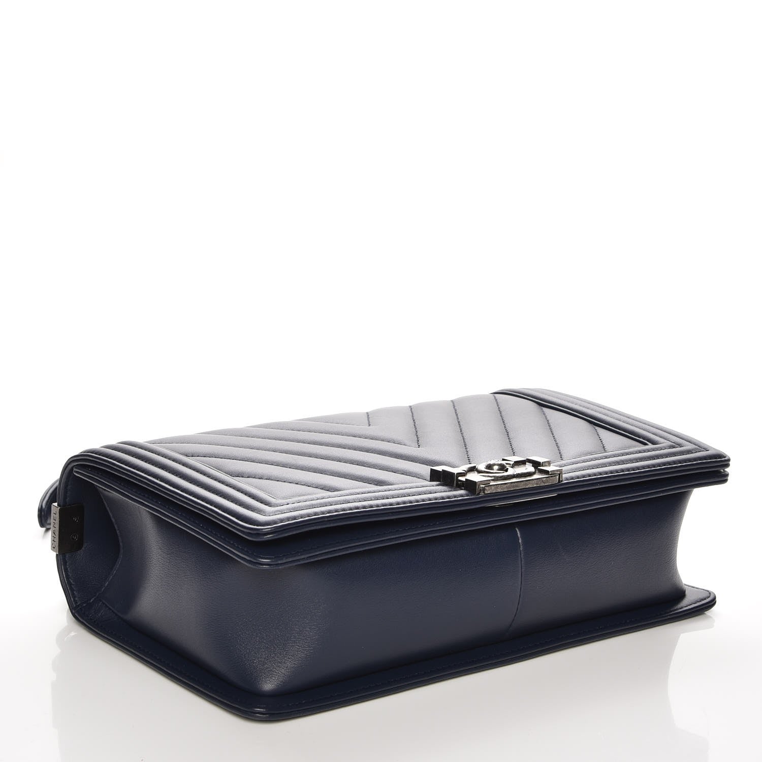 Chanel Calfskin Chevron New Medium Boy Flap Dark Navy Blue 4 of 8