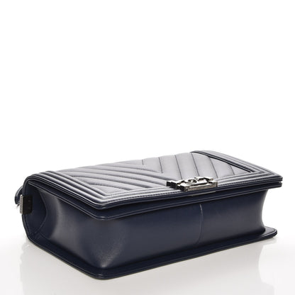 Chanel Calfskin Chevron New Medium Boy Flap Dark Navy Blue 4 of 8