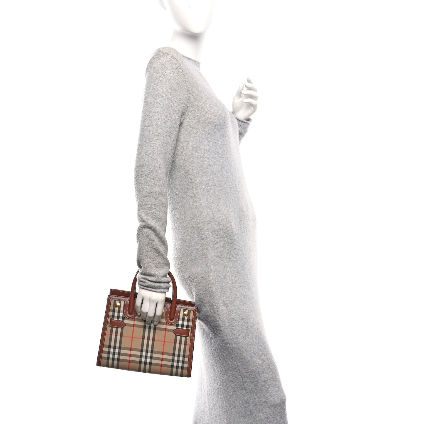 Calfskin Vintage Check Mini Two Handle Title Bag Archive Beige