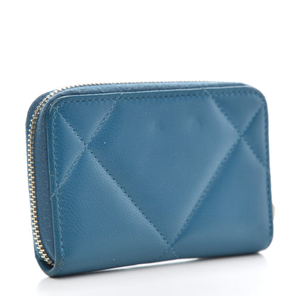 Chanel Goatskin Quilted Chanel 19 Zip Around Coin Purse Wallet Turquoise 3 of 7
